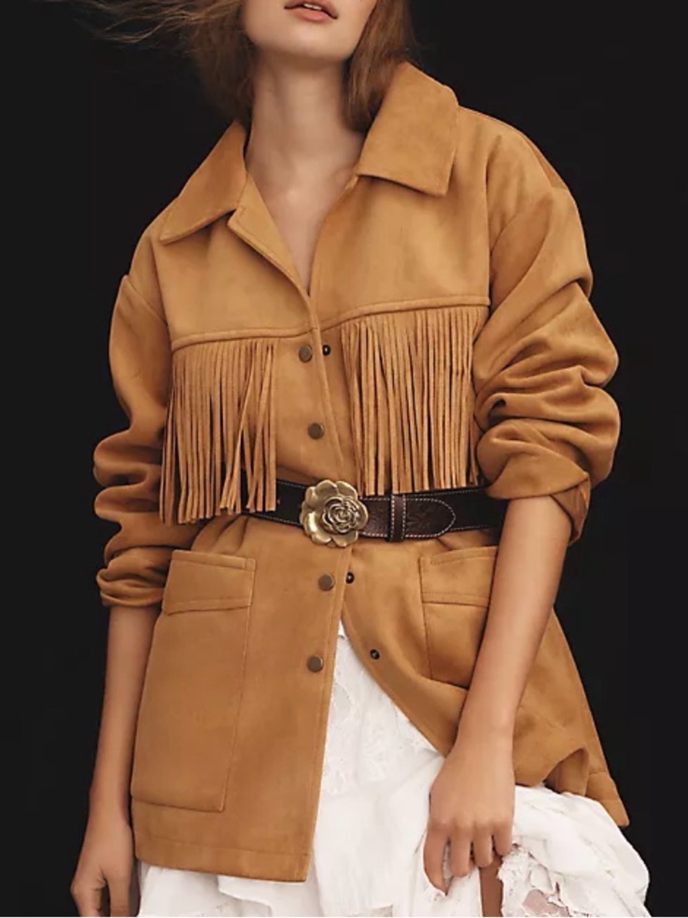 Anthropologie Pilcro Faux Suede Fringe Jacket - Size 3X
